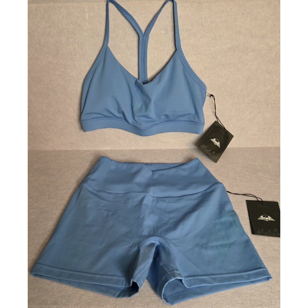 CIVIL REGIME No Tomorrow Women's Sz M Blue Sports Bra Shorts 2 Piece Set NWT